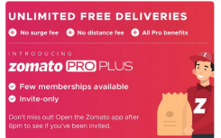 Zomato新的仅限邀请的ProPlus计划提供无限免费送货服务无激增费用