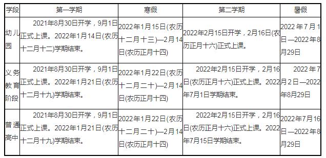 莆田小学2022年寒假放假时间