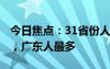 今日焦点：31省份人口数据:11省人口正增长，广东人最多