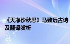 《天净沙秋思》马致远古诗 马致远《天净沙秋思》阅读答案及翻译赏析