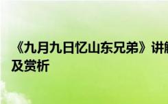 《九月九日忆山东兄弟》讲解 《九月九日忆山东兄弟》原文及赏析