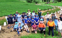 小学生协助 Raelands 奶牛场植树